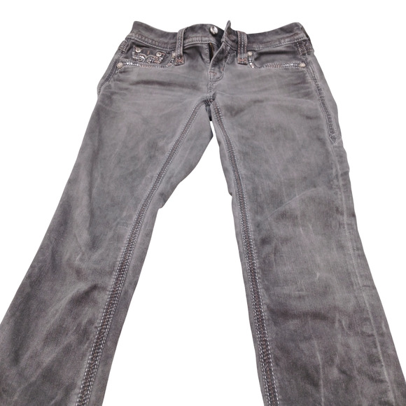 Rock Revival Boris Cropped Jeans Women’s 24 Gray Embellished Pockets Denim - Picture 2 of 14